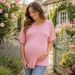 Duo Maternity Women's XL Ribbed Henley Cottagecore Momcore Soft Girl Y2K Casual